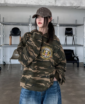American embroidery camo overfit hoodie
